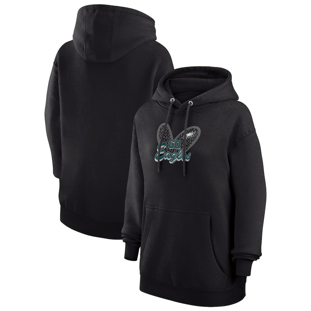 NFL Philadelphia Eagles G-III 4Her by Carl Banks Women's Animal Print Heart Team Graphic Fleece Tri-Blend Pullover Hoodie