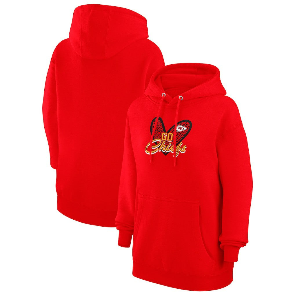 NFL Kansas City Chiefs G-III 4Her by Carl Banks Women's Animal Print Heart Team Graphic Fleece Tri-Blend Pullover Hoodie