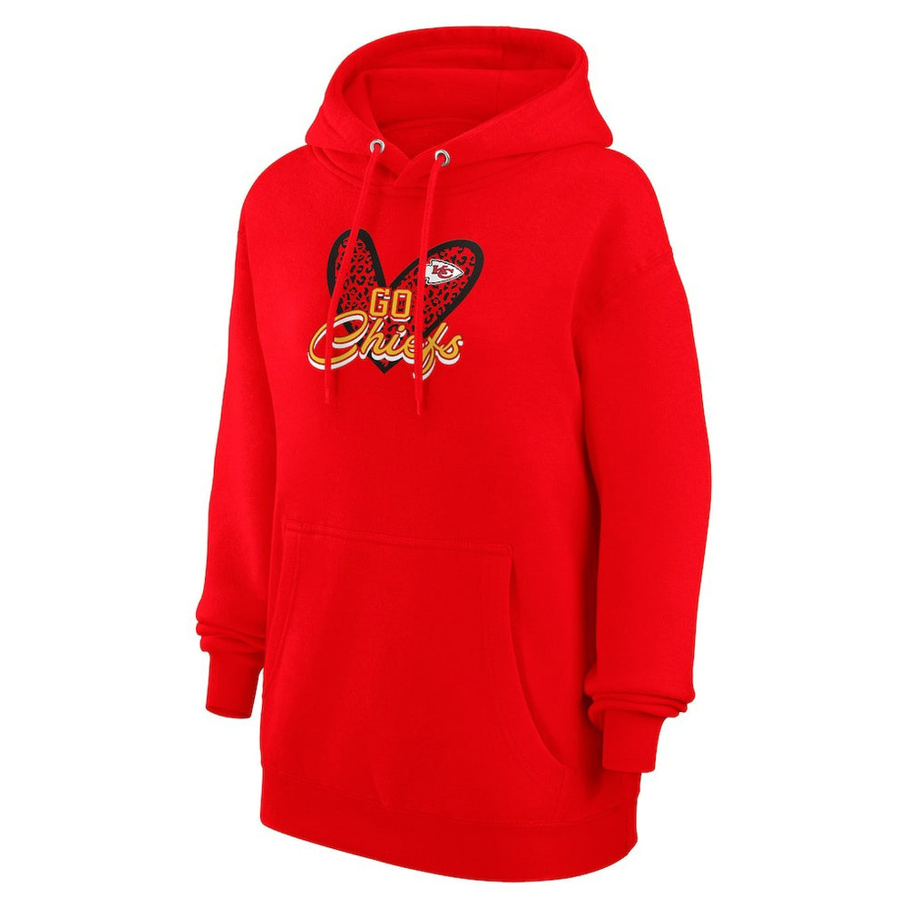 NFL Kansas City Chiefs G-III 4Her by Carl Banks Women's Animal Print Heart Team Graphic Fleece Tri-Blend Pullover Hoodie