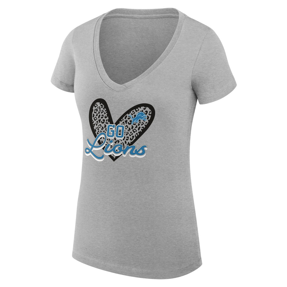 NFL Detroit Lions G-III 4Her by Carl Banks Women's Super-Slim Fit Lightweight Leopard Heart V-Neck T-Shirt