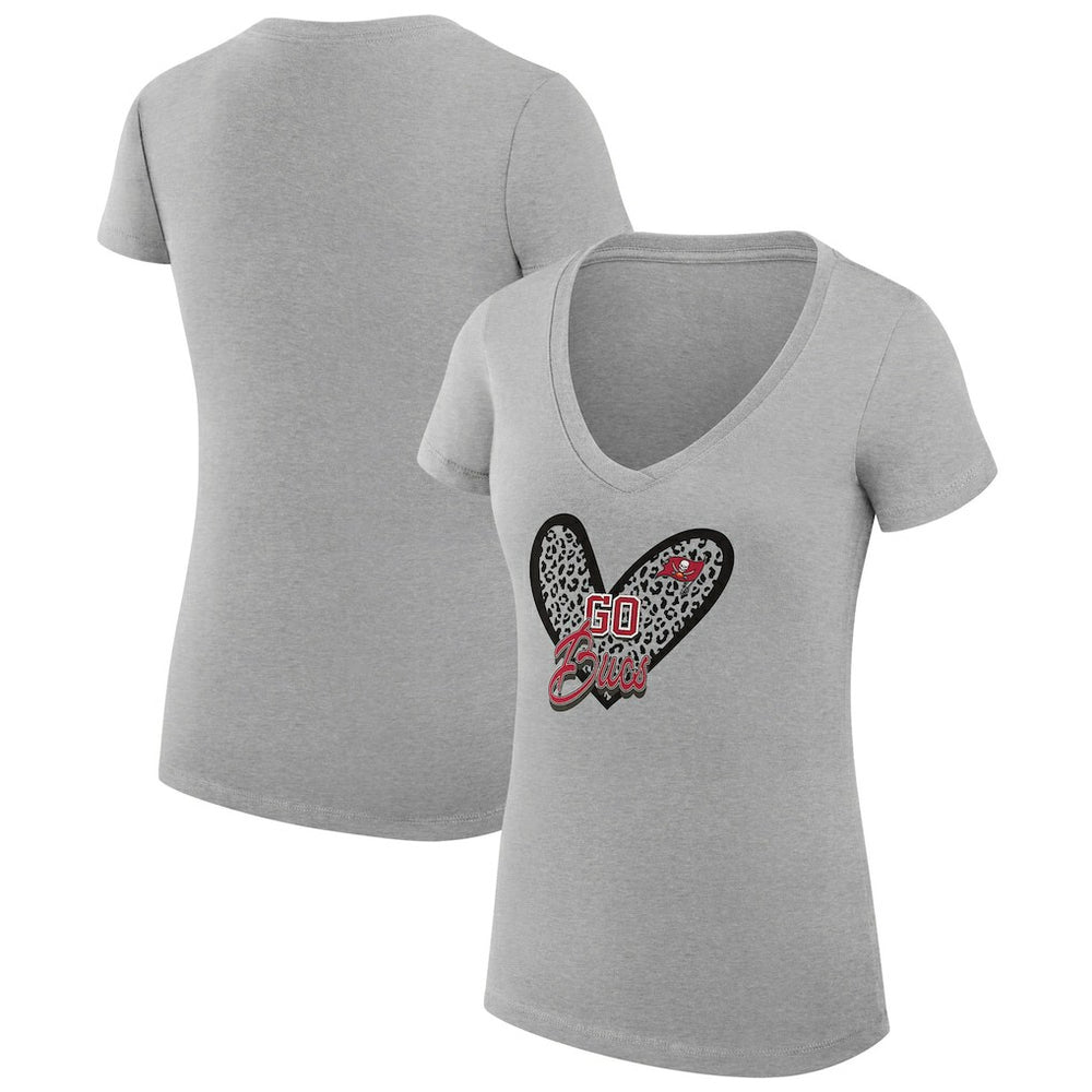 NFL Tampa Bay Buccaneers G-III 4Her by Carl Banks Women's Super-Slim Fit Lightweight Leopard Heart V-Neck T-Shirt