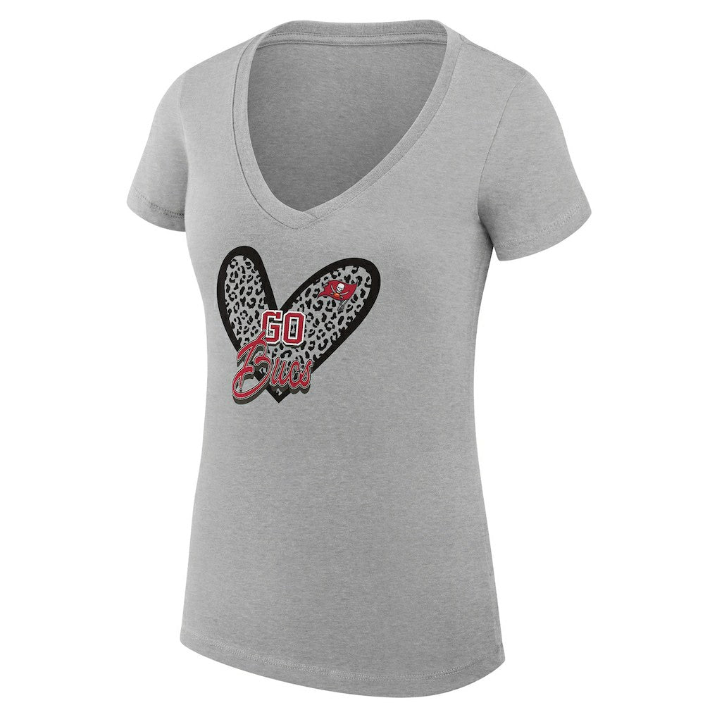 NFL Tampa Bay Buccaneers G-III 4Her by Carl Banks Women's Super-Slim Fit Lightweight Leopard Heart V-Neck T-Shirt