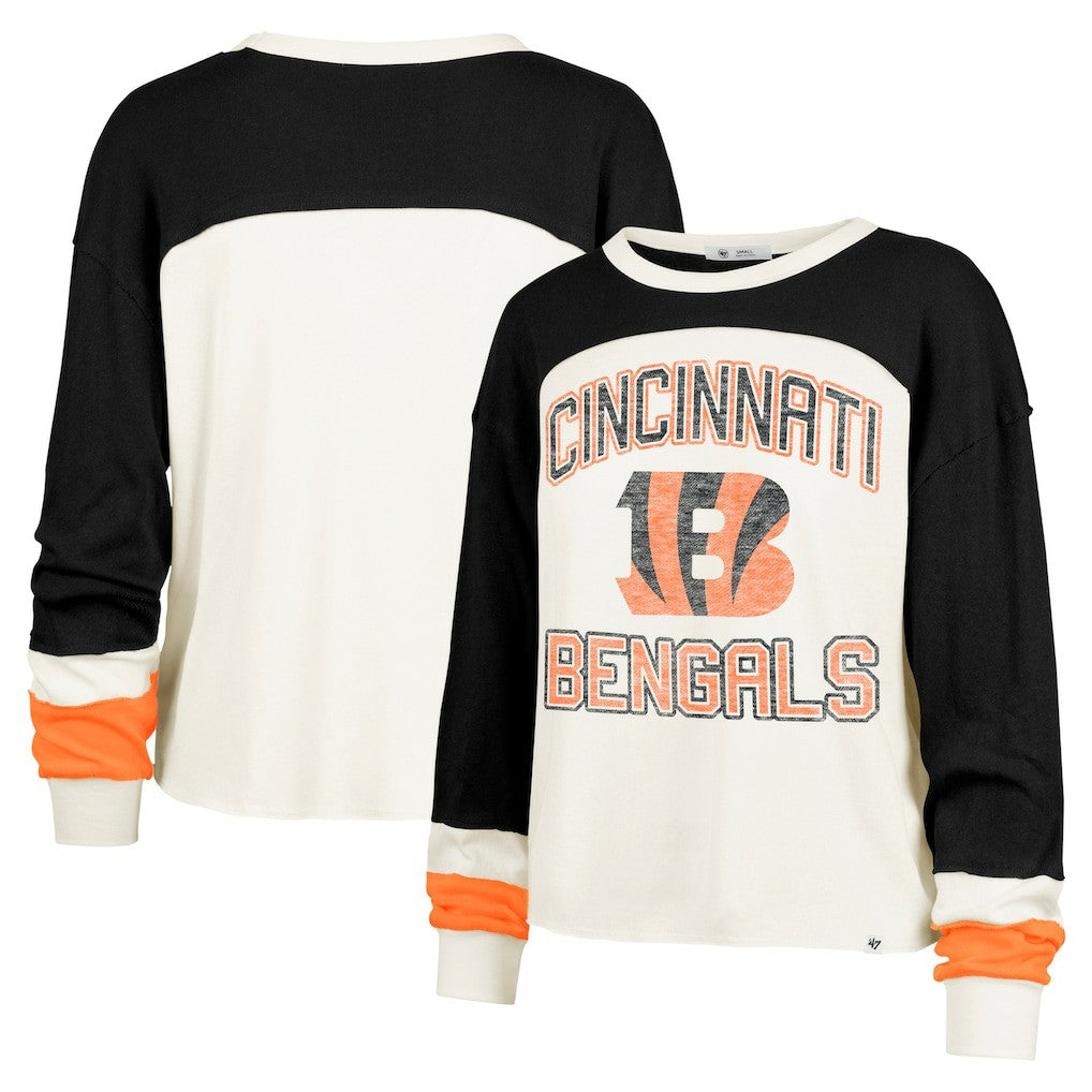 NFL Cincinnati Bengals '47 Women's Double Header Curve Raglan Long Sleeve Crop Top