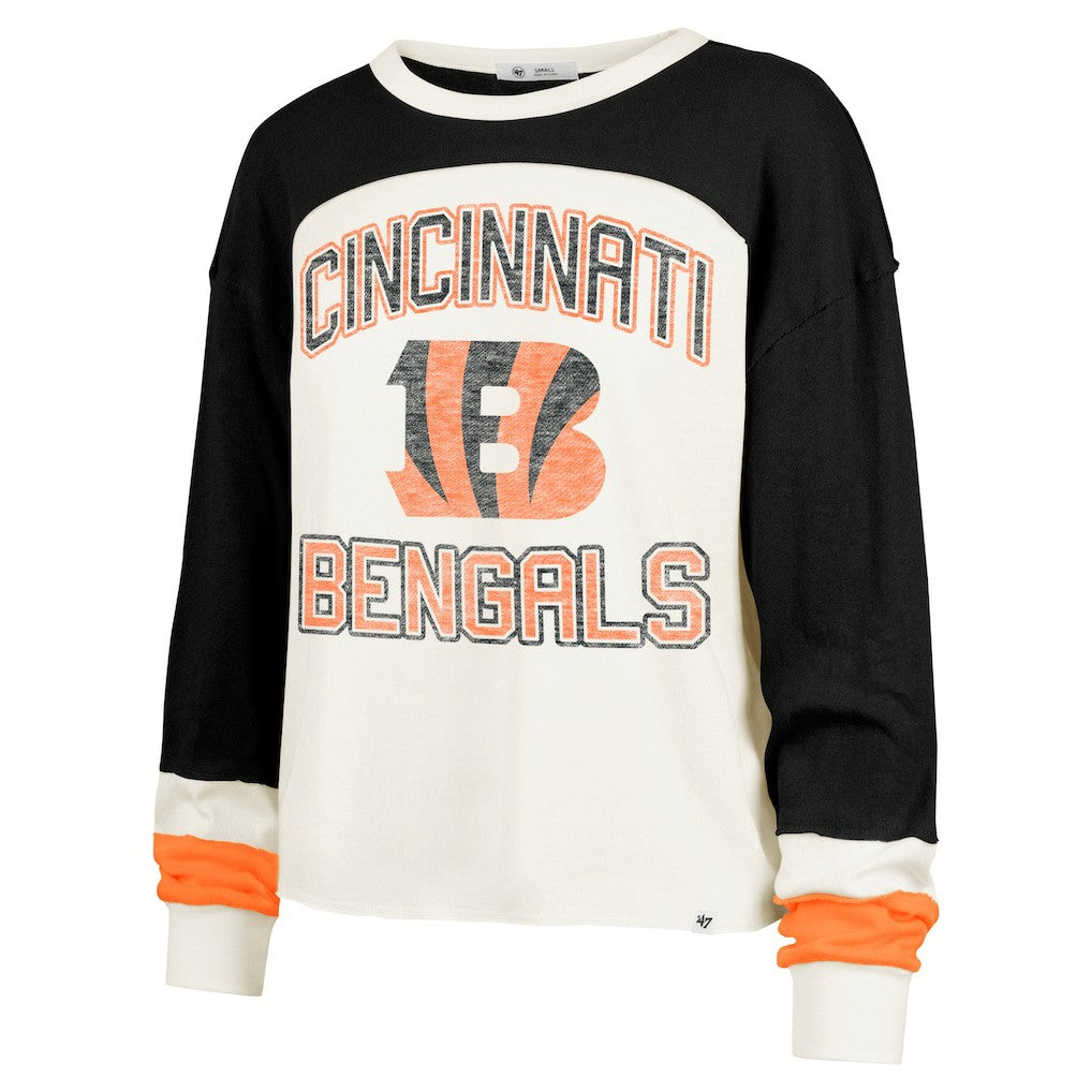 NFL Cincinnati Bengals '47 Women's Double Header Curve Raglan Long Sleeve Crop Top