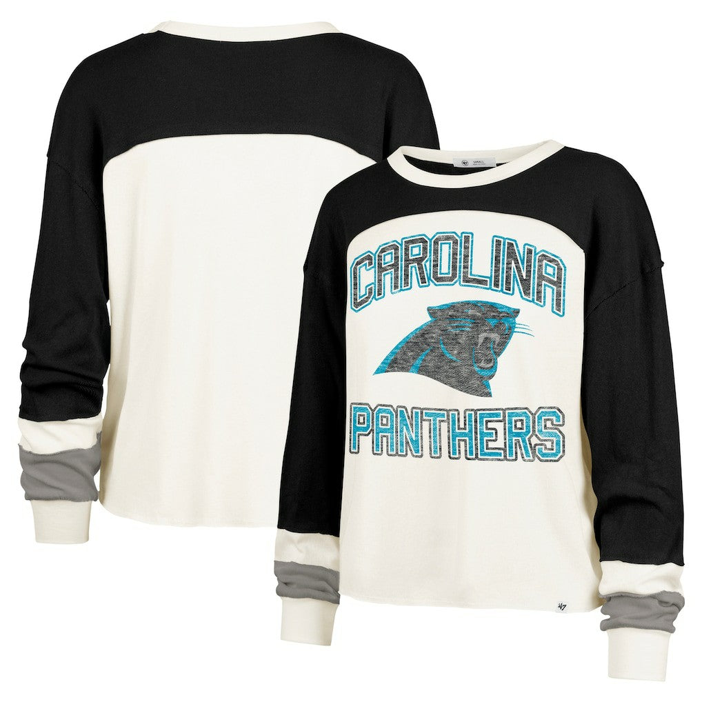 NFL Carolina Panthers '47 Women's Double Header Curve Raglan Long Sleeve Crop Top