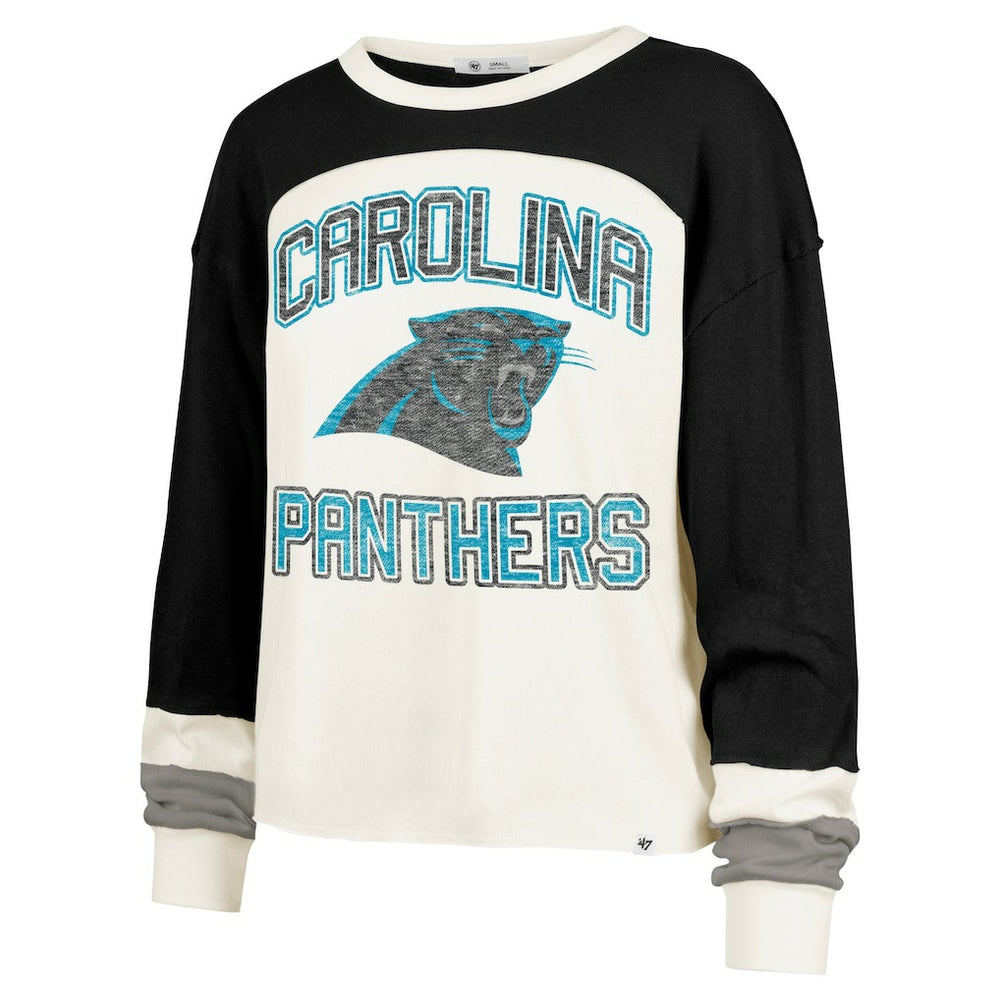 NFL Carolina Panthers '47 Women's Double Header Curve Raglan Long Sleeve Crop Top