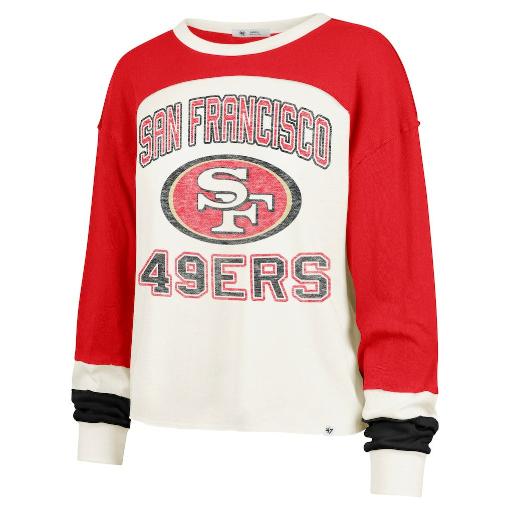 NFL San Francisco 49ers '47 Women's Double Header Curve Raglan Long Sleeve Crop Top