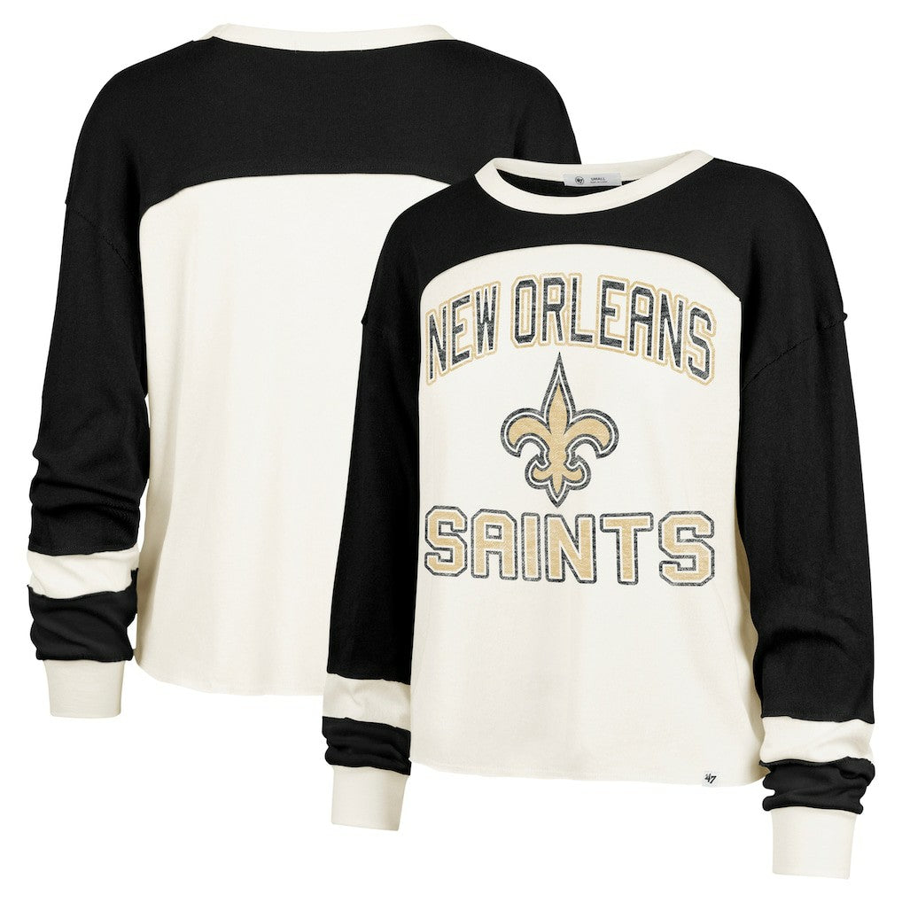 NFL New Orleans Saints '47 Women's Double Header Curve Raglan Long Sleeve Crop Top