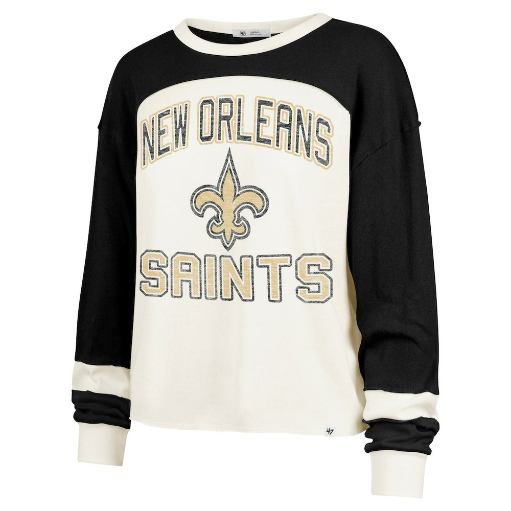 NFL New Orleans Saints '47 Women's Double Header Curve Raglan Long Sleeve Crop Top