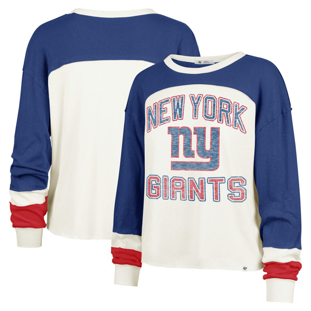 NFL New York Giants '47 Women's Double Header Curve Raglan Long Sleeve Crop Top