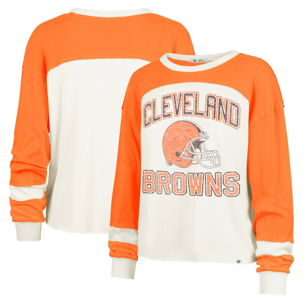 NFL Cleveland Browns '47 Women's Double Header Curve Raglan Long Sleeve Crop Top