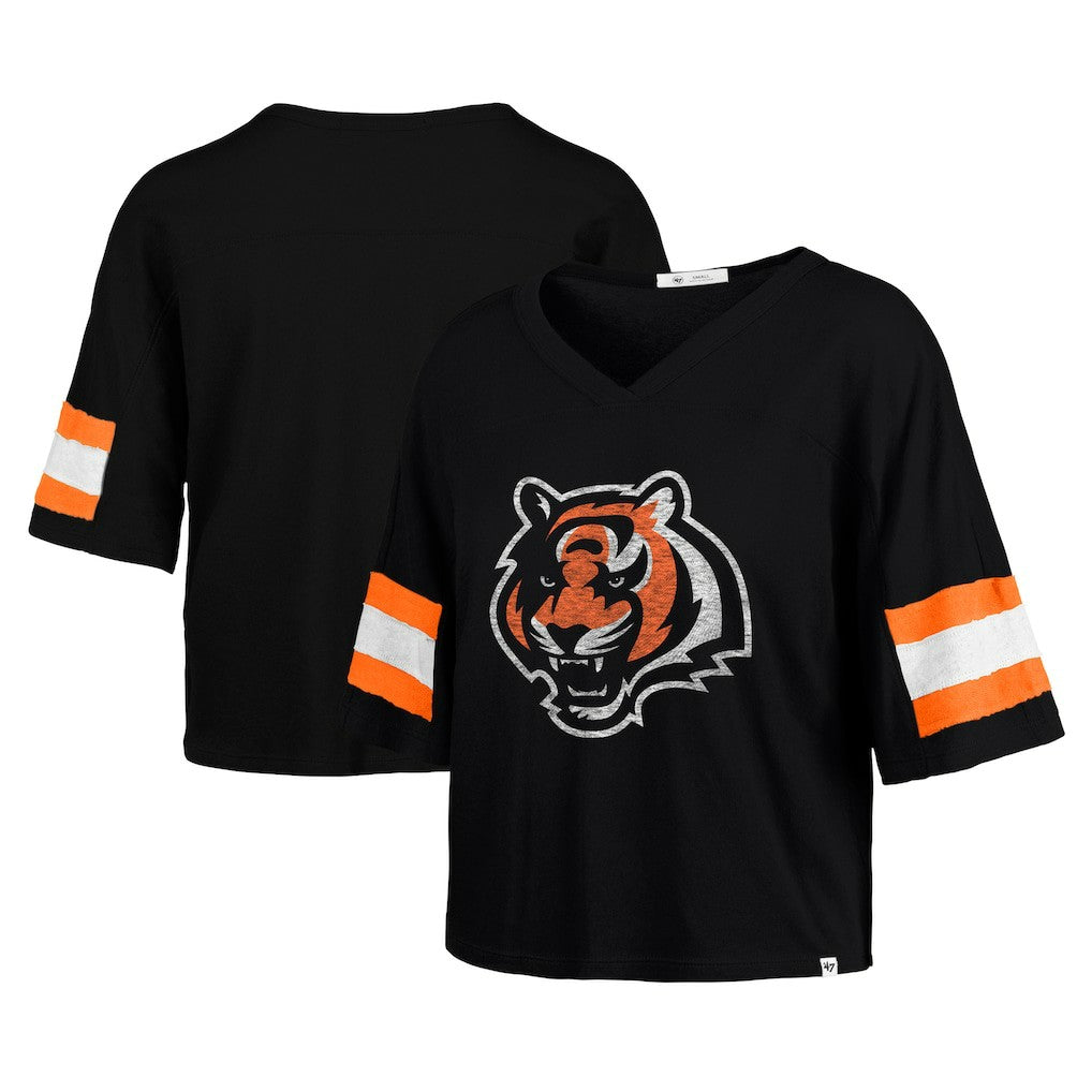 NFL Cincinnati Bengals '47 Women's Double Header Scout Cropped V-Neck T-Shirt
