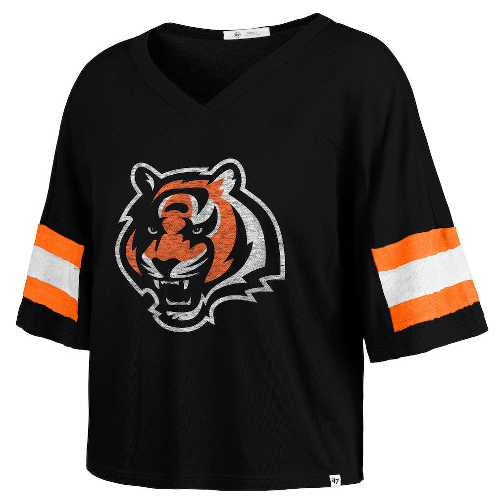 NFL Cincinnati Bengals '47 Women's Double Header Scout Cropped V-Neck T-Shirt