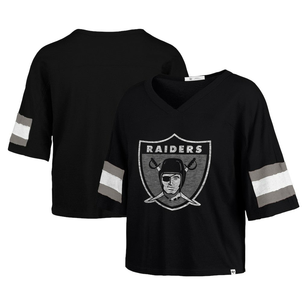 NFL Las Vegas Raiders '47 Women's Double Header Scout Cropped V-Neck T-Shirt