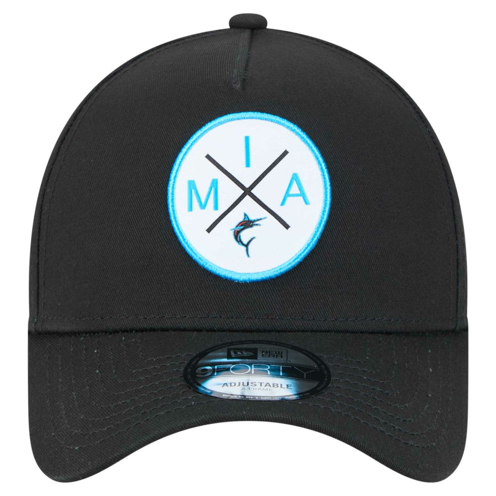 Miami Marlins 9FORTY A-Frame Adjustable Hat - Black | New Era