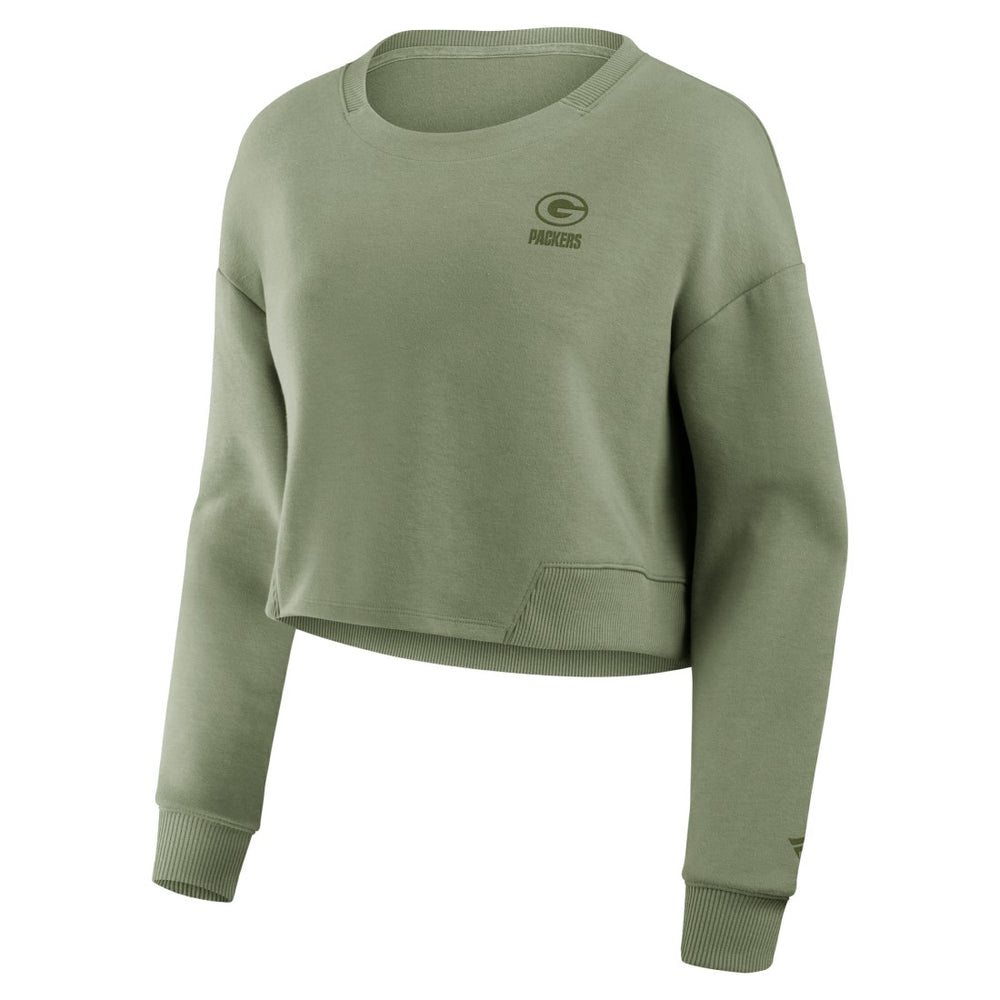 NFL Green Bay Packers Women's Studio Tri-Blend Cropped Pullover Sweatshirt