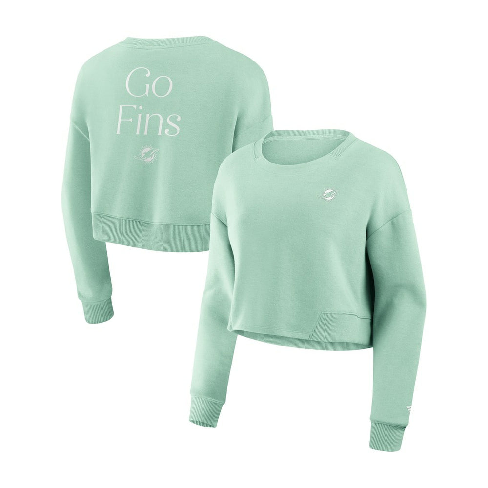 NFL Miami Dolphins Women's Studio Tri-Blend Cropped Pullover Sweatshirt