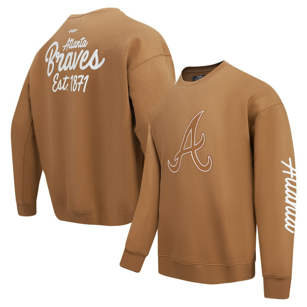 Atlanta Braves Pro Standard Paint The City Dropped Shoulder Pullover Sweatshirt - Brown