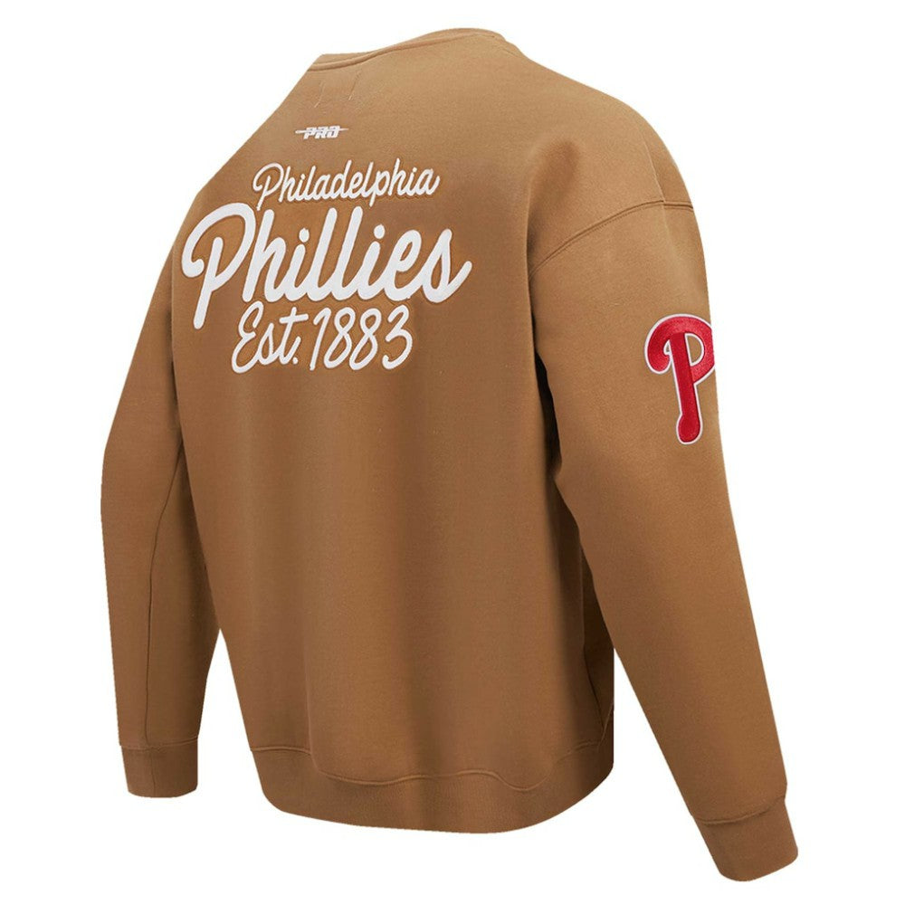 Philadelphia Phillies Pro Standard Paint The City Dropped Shoulder Pullover Sweatshirt - Brown