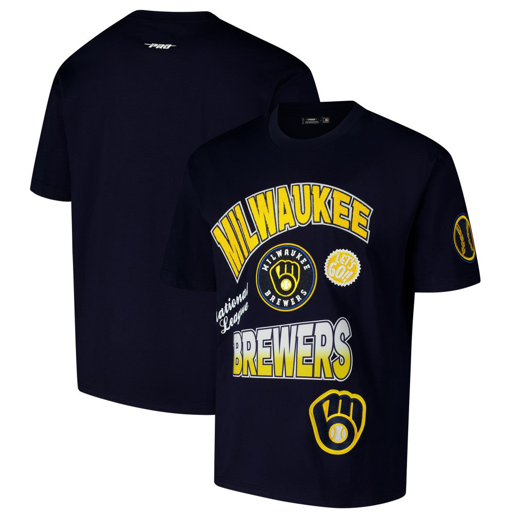 Milwaukee Brewers Pro Standard Turn It Up Dropped Shoulder T-Shirt - Navy
