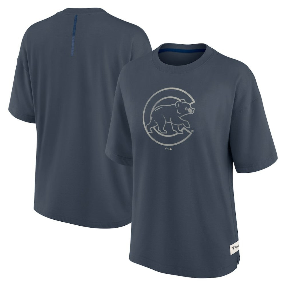 Chicago Cubs Women's Oversized Elements Raw Edge Future Ground T-Shirt - Blue