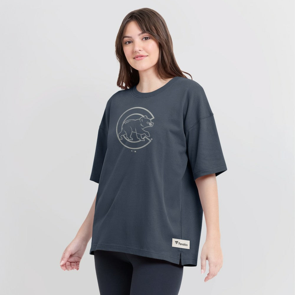 Chicago Cubs Women's Oversized Elements Raw Edge Future Ground T-Shirt - Blue