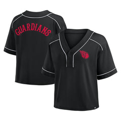 Cleveland Guardians Women's Oversized Champ Game Cropped  V-Neck T-Shirt - Black