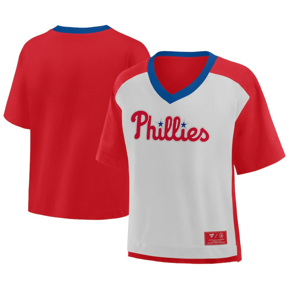 Philadelphia Phillies Oversized Race To Win V-Neck T-Shirt - Red/Graphite