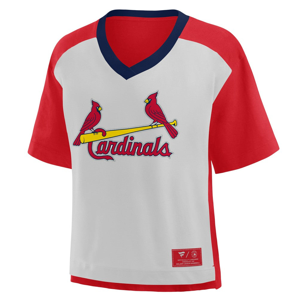 St. Louis Cardinals Oversized Race To Win V-Neck T-Shirt - Red/Graphite