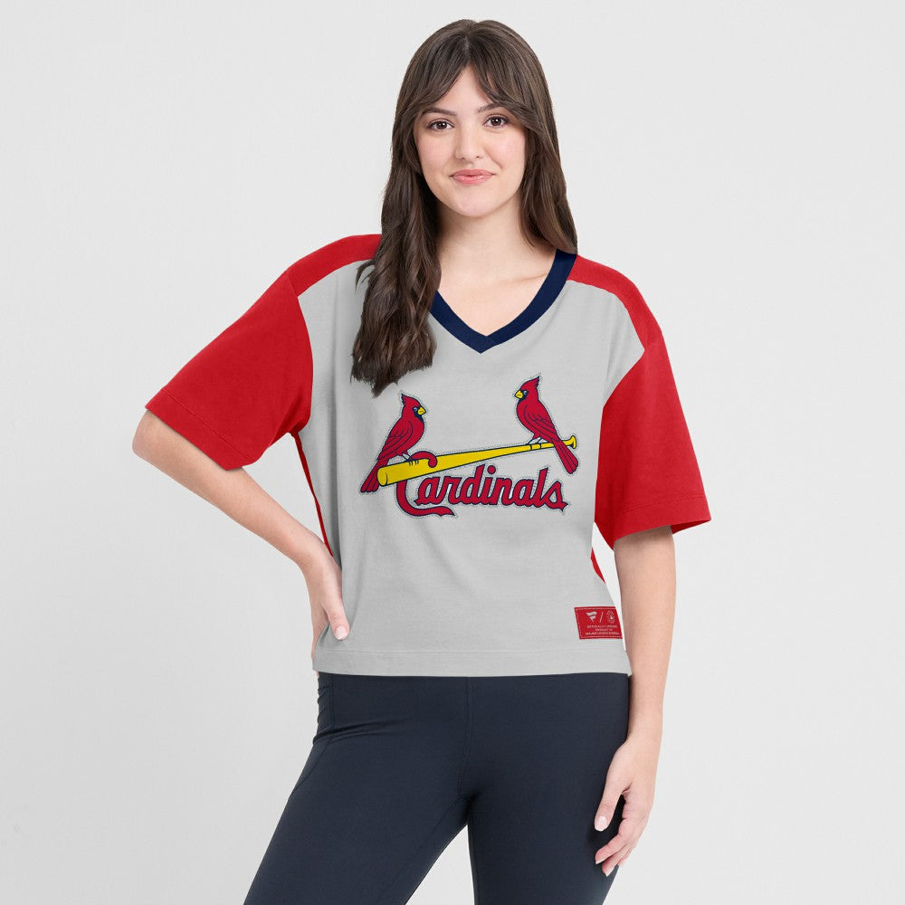 St. Louis Cardinals Oversized Race To Win V-Neck T-Shirt - Red/Graphite