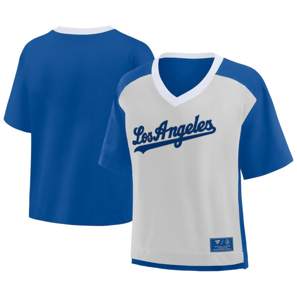 Los Angeles Dodgers Oversized Race To Win V-Neck T-Shirt - Royal/Graphite