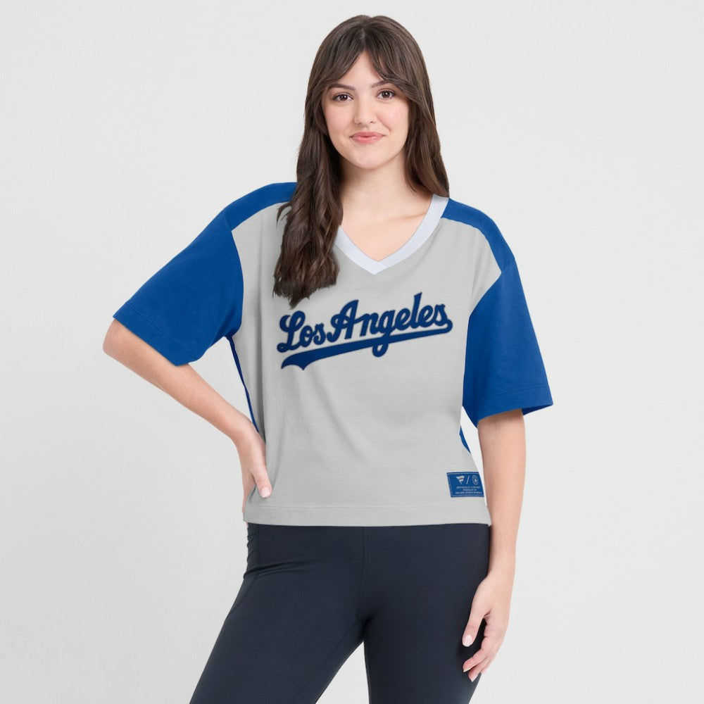 Los Angeles Dodgers Oversized Race To Win V-Neck T-Shirt - Royal/Graphite