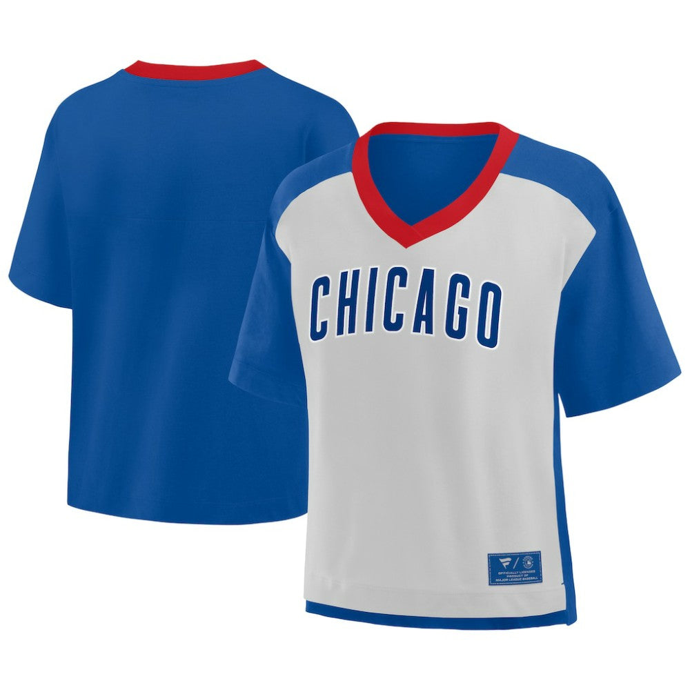 Chicago Cubs Oversized Race To Win V-Neck T-Shirt - Royal/Graphite
