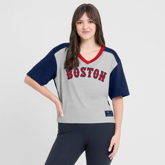 Boston Red Sox Oversized Race To Win V-Neck T-Shirt - Navy/Graphite