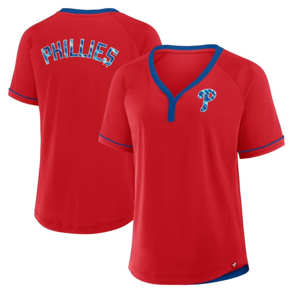 Philadelphia Phillies Women's League Diva Star Raglan V-Neck T-Shirt - Red