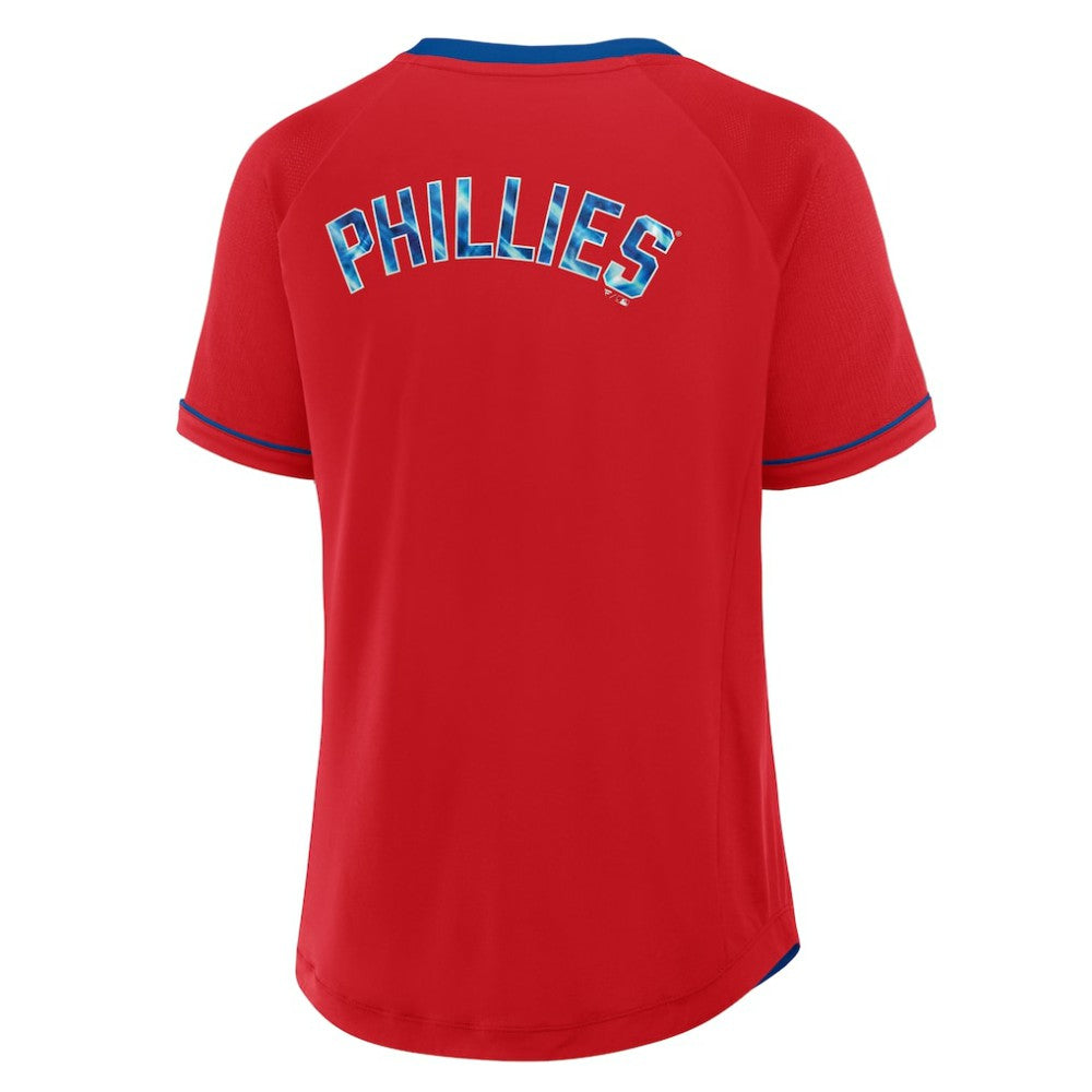 Philadelphia Phillies Women's League Diva Star Raglan V-Neck T-Shirt - Red
