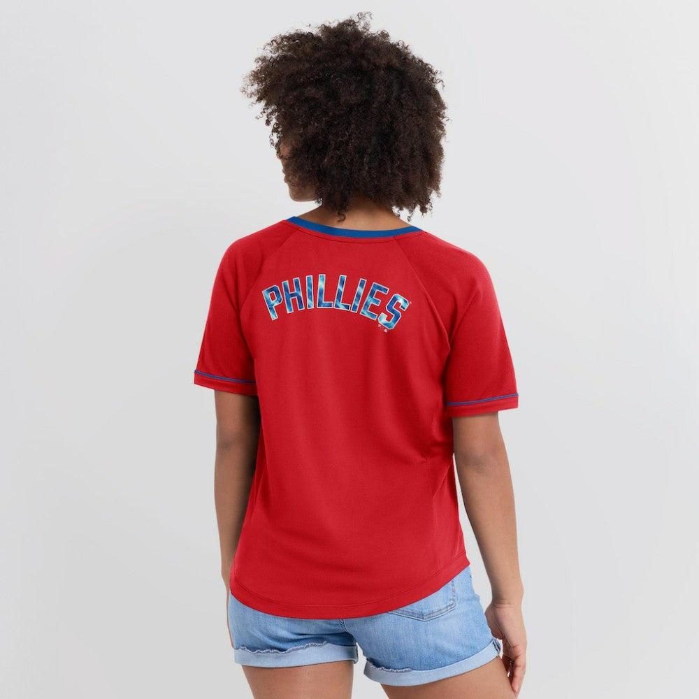 Philadelphia Phillies Women's League Diva Star Raglan V-Neck T-Shirt - Red