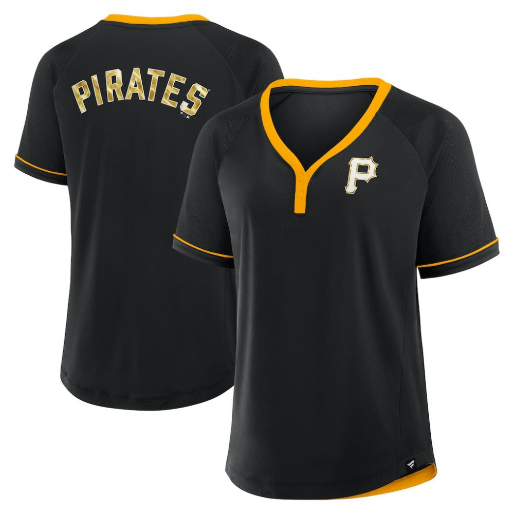 Pittsburgh Pirates Women's League Diva Star Raglan V-Neck T-Shirt - Black