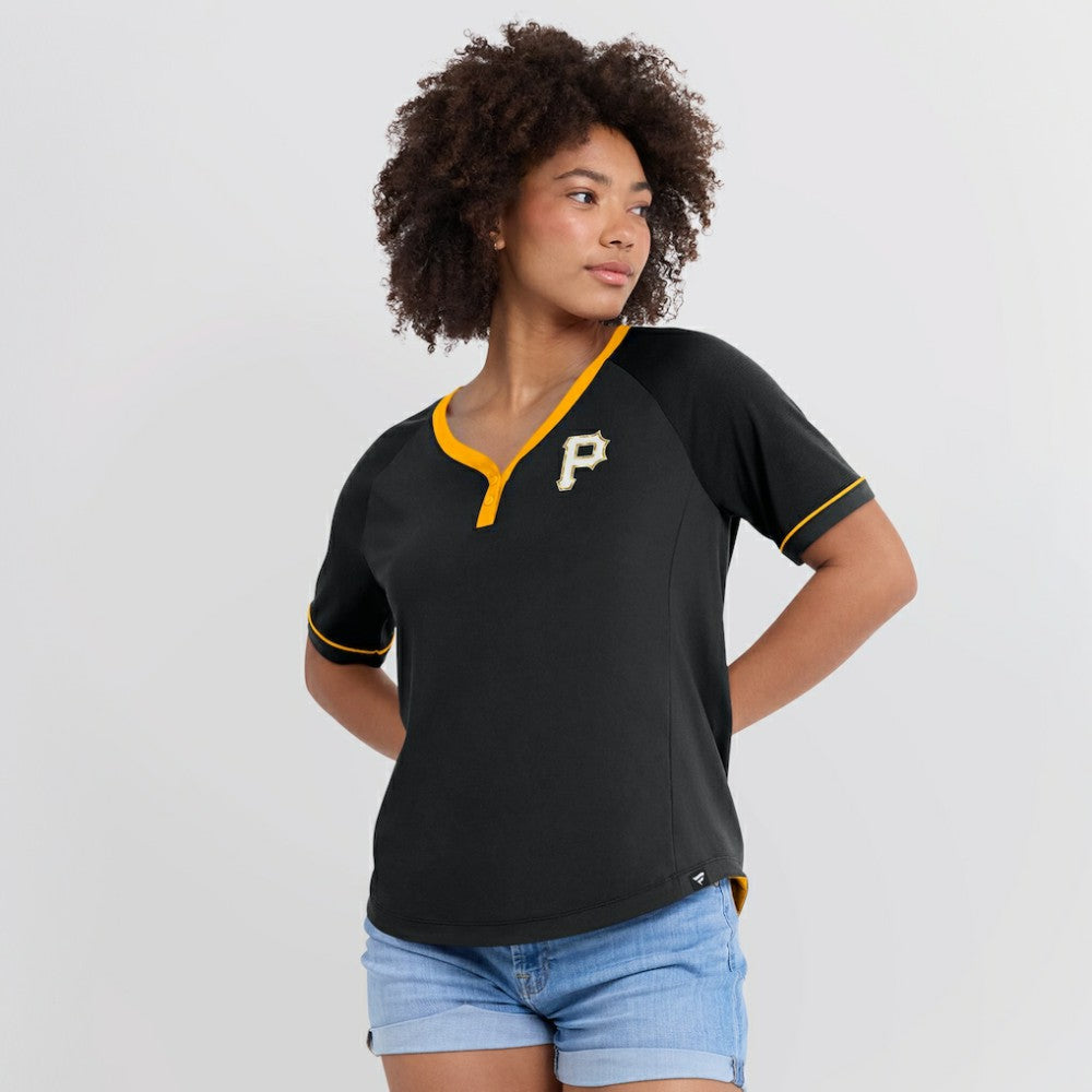 Pittsburgh Pirates Women's League Diva Star Raglan V-Neck T-Shirt - Black