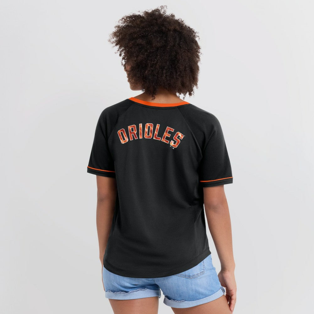 Baltimore Orioles Women's League Diva Star Raglan V-Neck T-Shirt - Black