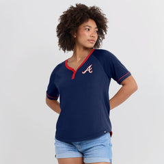 Atlanta Braves Women's League Diva Star Raglan V-Neck T-Shirt - Navy