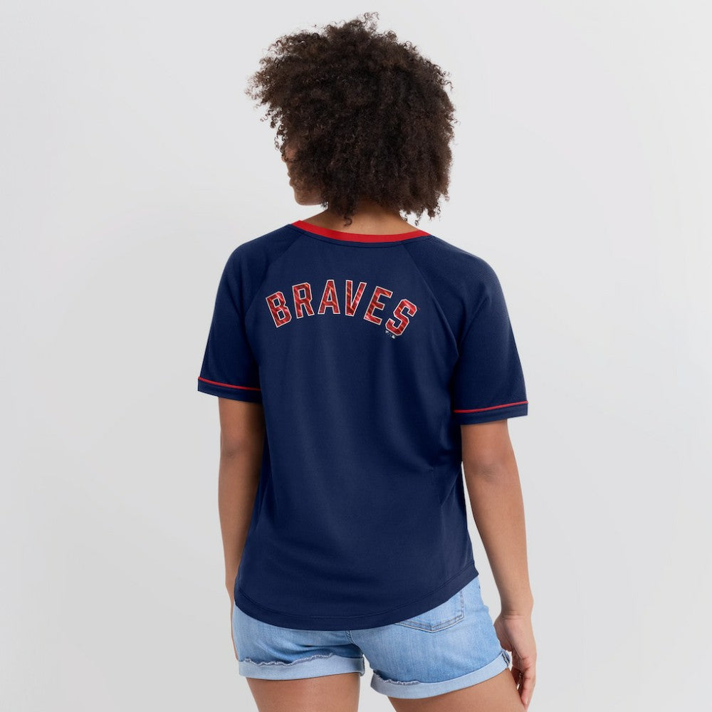 Atlanta Braves Women's League Diva Star Raglan V-Neck T-Shirt - Navy