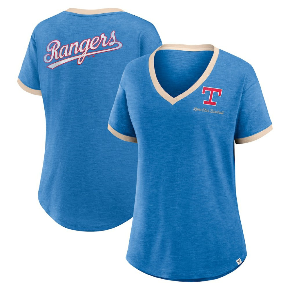 Texas Rangers Women's Binge Worthy Stadium Slub V-Neck T-Shirt - Royal