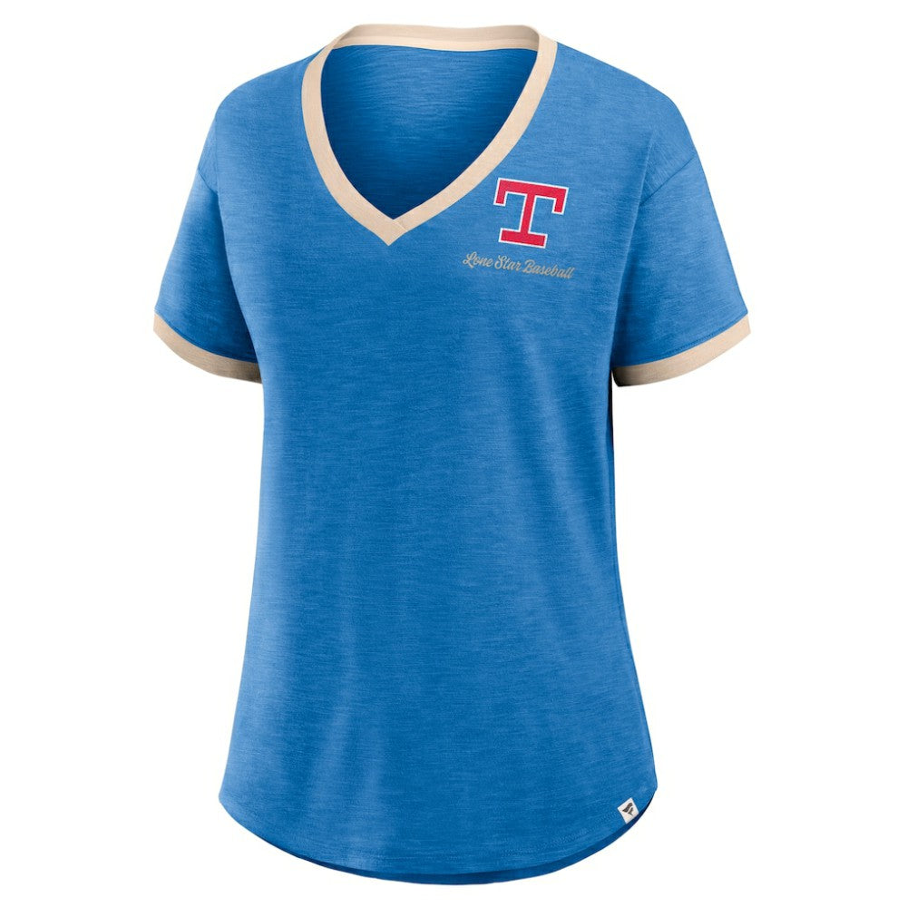 Texas Rangers Women's Binge Worthy Stadium Slub V-Neck T-Shirt - Royal