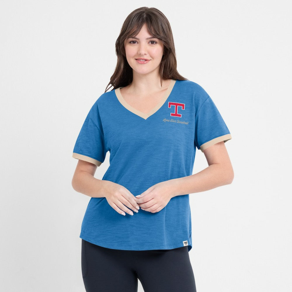 Texas Rangers Women's Binge Worthy Stadium Slub V-Neck T-Shirt - Royal
