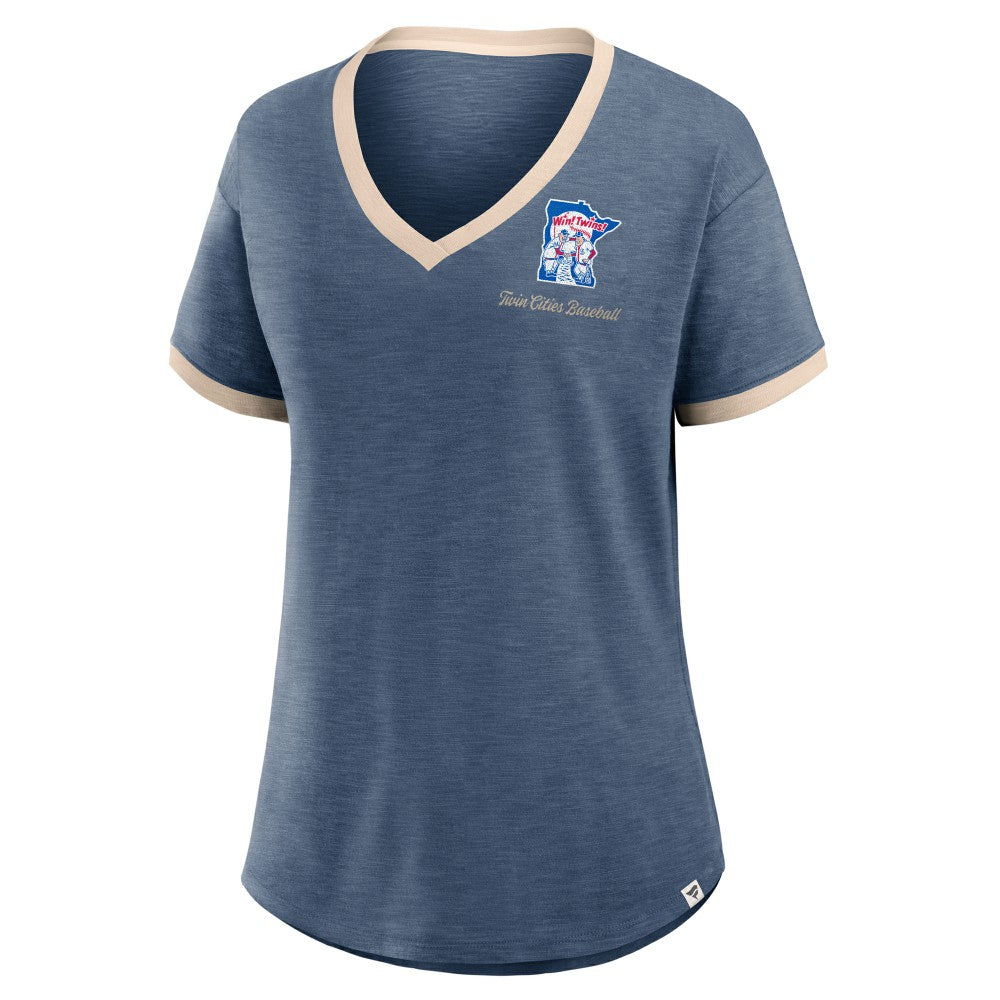 Minnesota Twins Women's Binge Worthy Stadium Slub V-Neck T-Shirt - Navy