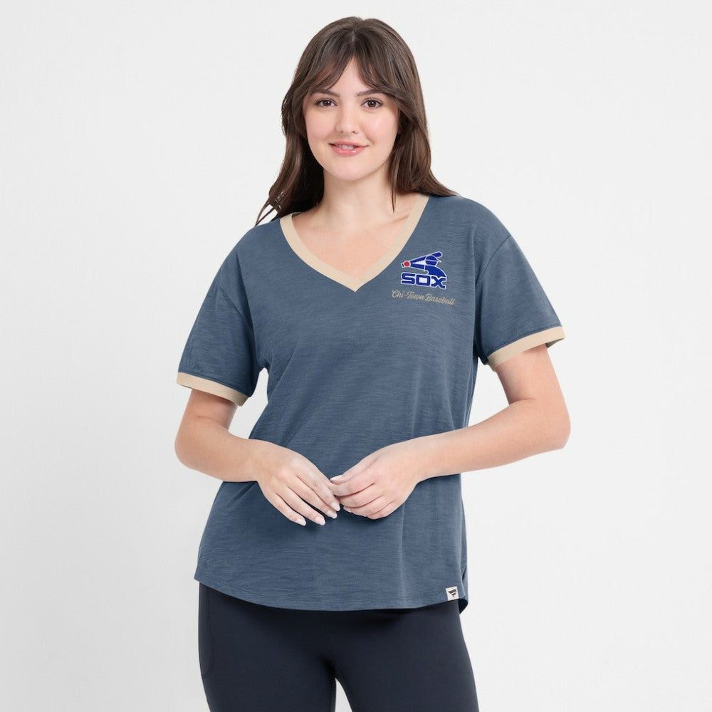 Chicago White Sox Women's Binge Worthy Stadium Slub V-Neck T-Shirt - Navy