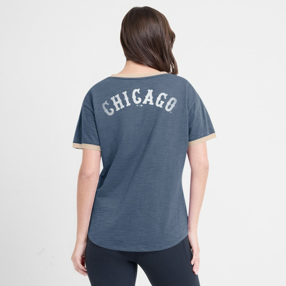 Chicago White Sox Women's Binge Worthy Stadium Slub V-Neck T-Shirt - Navy