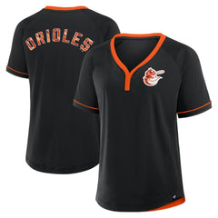 Baltimore Orioles Women's Cooperstown Collection League Diva Raglan V-Neck T-Shirt - Black