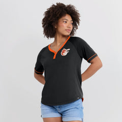Baltimore Orioles Women's Cooperstown Collection League Diva Raglan V-Neck T-Shirt - Black